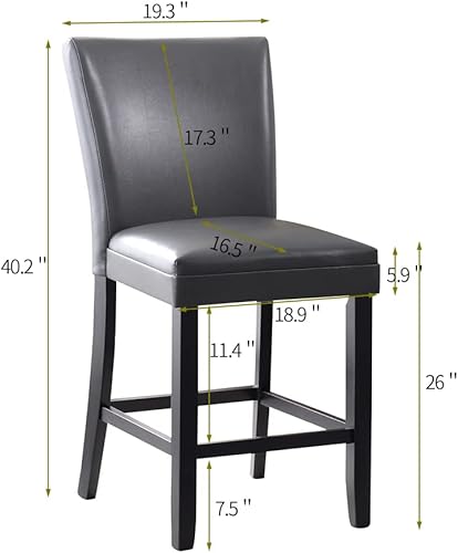 Miniatura 3 de MODERION Taburetes de bar de madera maciza, juego de 2 sillas de bar con respaldo, sillas de comedor de 40 pulgadas de alto con superficie