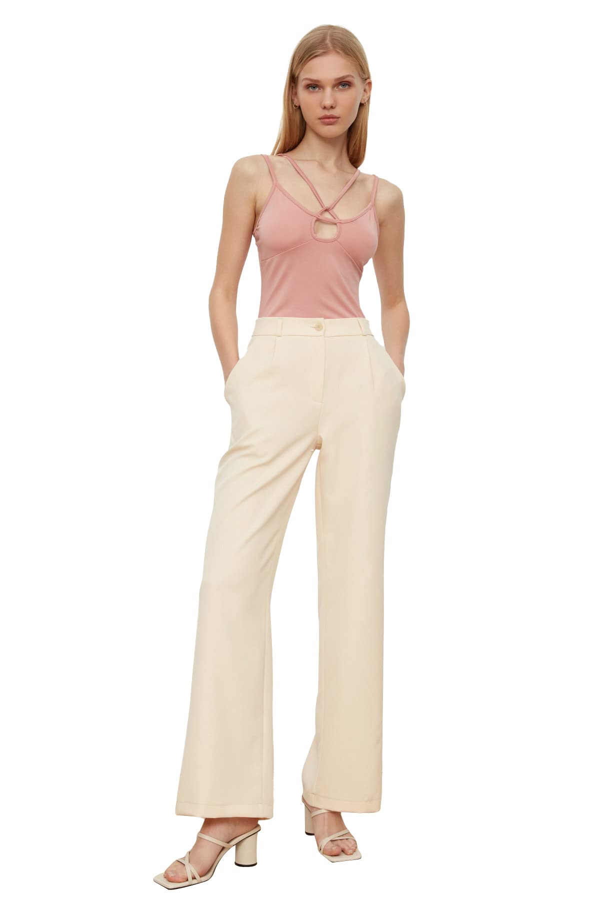 Trendyol Woman Basics Normal Waist Wide Leg Wide Leg Pants Stone