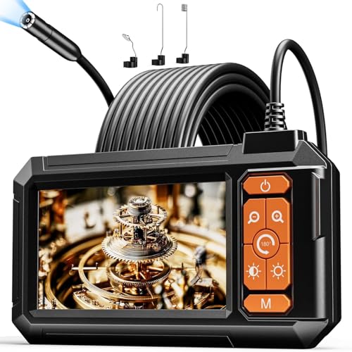 Endoscope Camera with Light, 4.3-inch IPS Screen, 1080p HD, 8 LED Lights, 10m semi-rigid borescope