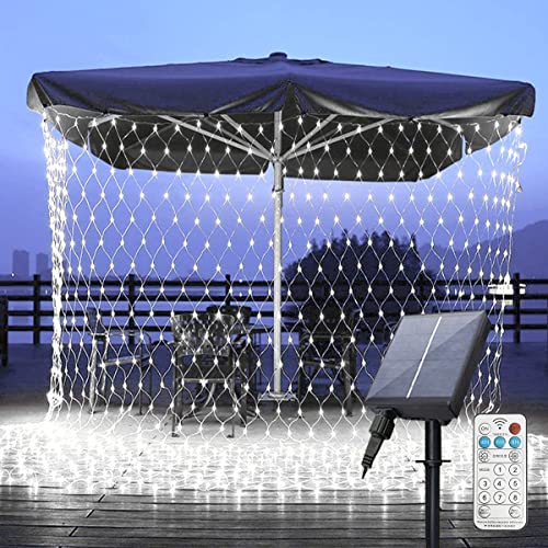Tdbest Solar LED Lichternetz, 1,5 x 1,5M 96 LED Lichterkette Netz,8 Modi Lichterkettennetz Mit Memory Funktion,IP44 Wasserdicht Lichtketten Innen Außen für Weihnachten Hochzeit Party Cover
