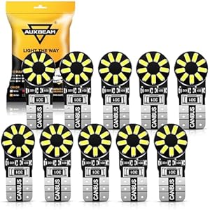 Auxbeam 194 LED Bulbs 10 Pack, 6000K White Canbus Error Free 168 T10 W5W 2825 LED Replacement Bulbs for License Plate Lights, Dome Map Light, Door Courtesy Light, Dashboard Reading Lights Wh
