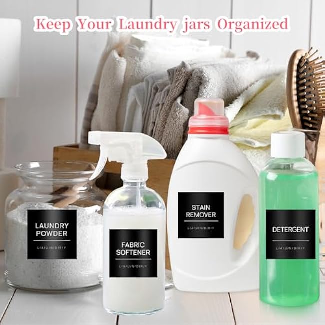 Laundry Labels for Jars,14 PCS Minimalist Laundry Room Sticker Labels,Removable Waterproof Labels for Laundry Containers,Home Storage Organization(Black)