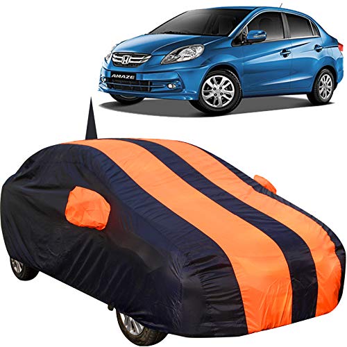 Image of 190 Taffeta Water Resistant Car Body Cover Compatible with Honda Amaze (2011 to 2017) with Mirror & Antenna Pockets (Orange /Navy Blue)