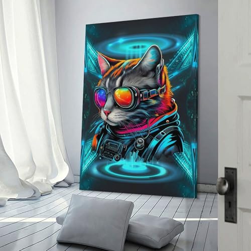 Décoration murale chat de l'espace avec lunettes de soleil POLIUAWS pour salle de bain rustic 30x45cm