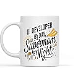 Funny Gift Idea Funny Gift for Ui Developer Mom,ui Developer by Day by Night, Present for Mom, Coworkers, Friends 11 Oz White Ceramic Coffee Mug
