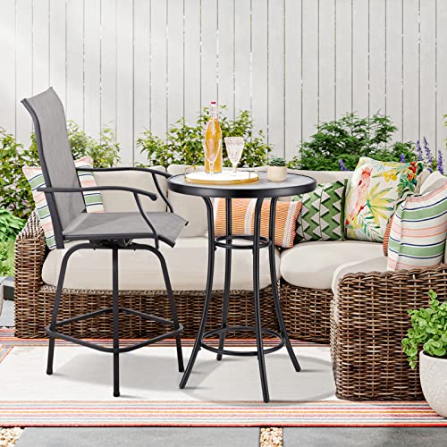 Benarome Outdoor Height Bistro Table, Glass Round Patio Table, Outdoor High Top Coffee Table With Water Ripple Glass Table Top For Balcony, Patio,Garden, Poolside #TOP5