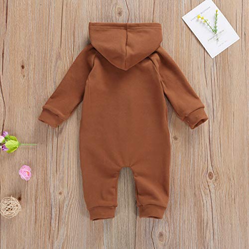 Seyurigaoka Baby Boys Girls Jumpsuit Hoodie Romper Zipper Long Sleeve One Piece Outfits Warm Clothes For Unisex (Coffee, 6-12 Months) #TOP2