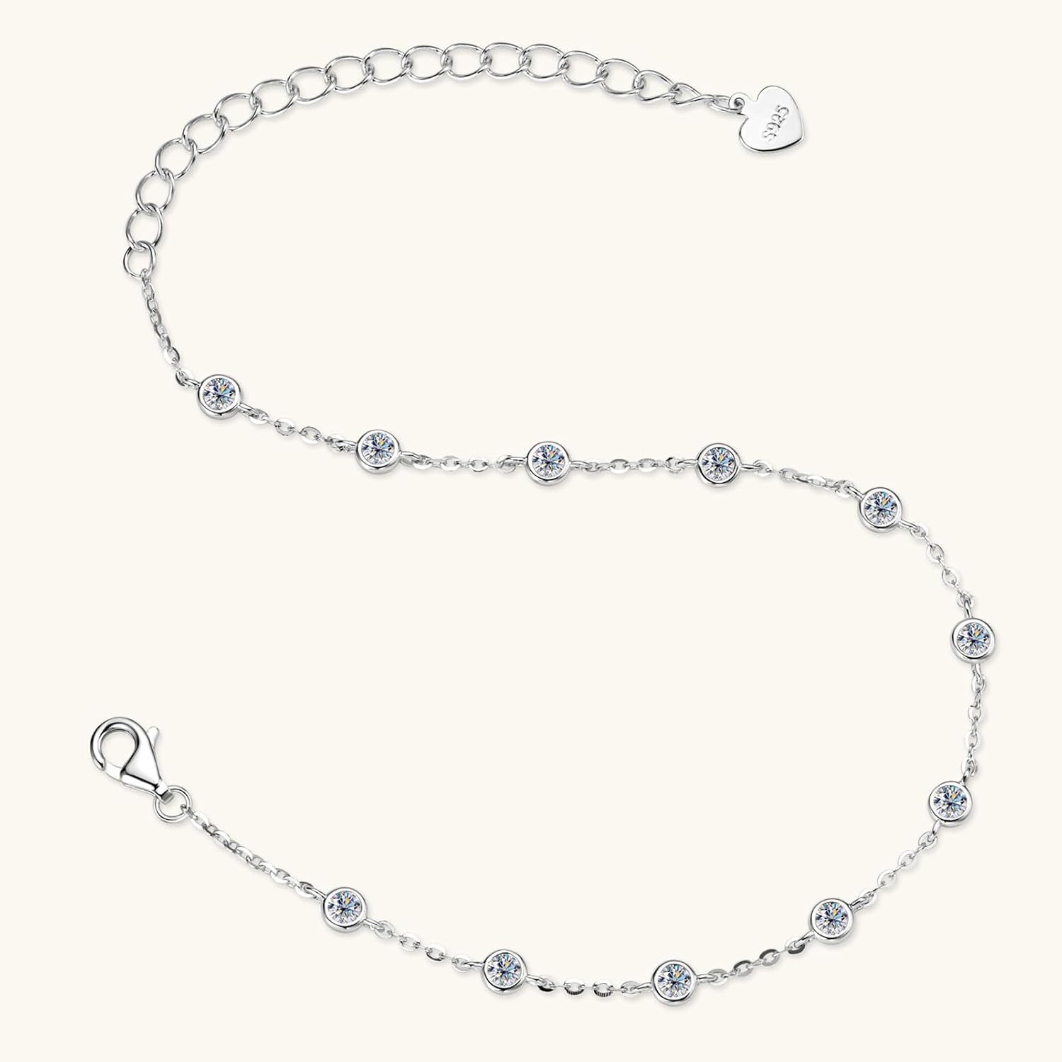 Bezel Moissanite Link Bracelet 0.66cttw D Color VVS1 925 Sterling Silver Adjustable Dainty Bracelets for Women Wife Birthday Jewelry Gifts - Image 4