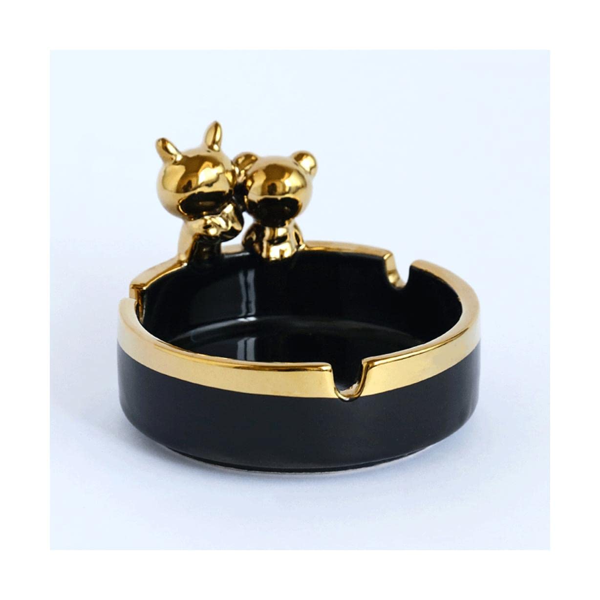 Cendrier de table en céramique noire et ours doré pour sublimer votre salon de jardin