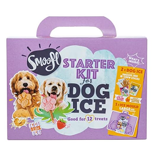 Smoofl Starter Kit Helado para Perros, Snacks Premium para Perros Grandes con Palo Comestible y moldes de Helado DIY en un Set, refrescantes golosinas para Perros, Fresa y Mantequilla de Cacahuete