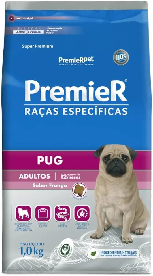 Ração Premier Raças Específicas Pug Cães Adultos Porte Pequeno Frango 1kg