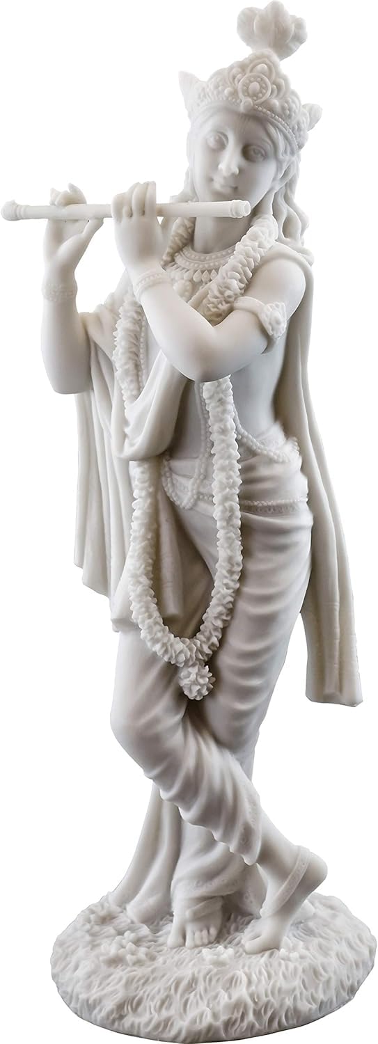 Statue de Krishna en marbre blanc - Sculpture divine haut de gamme 25 cm