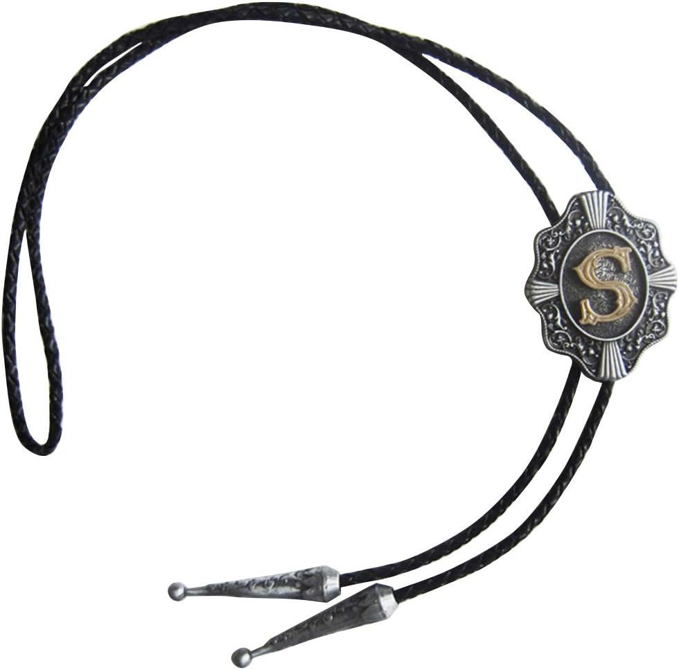 Bolo Tie for Men,Cowboy Necklace,Vintage Initial Letter S Leather Bolo Tie
