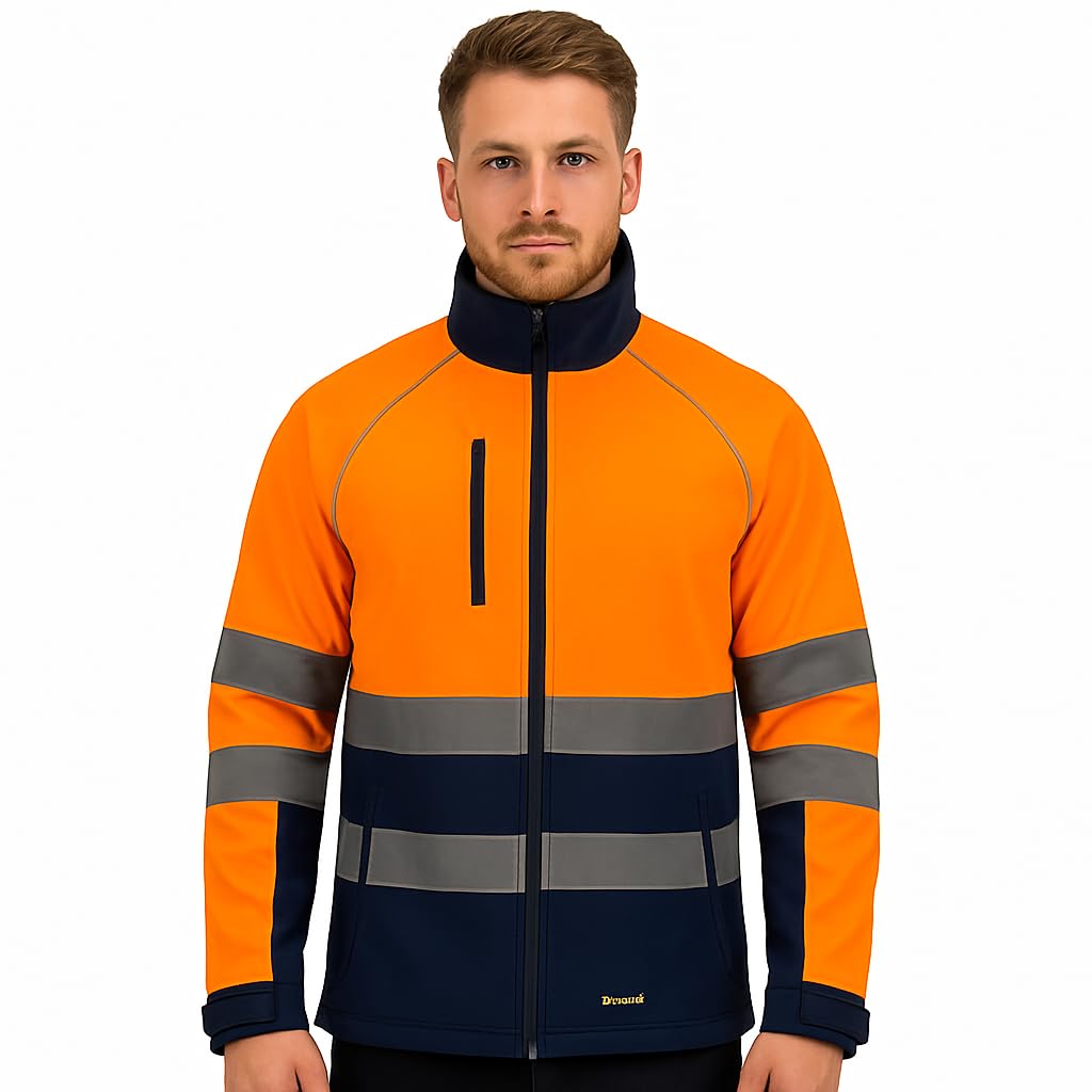 Durus Workwear Men's Orange/Navy Zip-Neck Workwear Reflective Safety Security Hi Vis Softshell Jacket