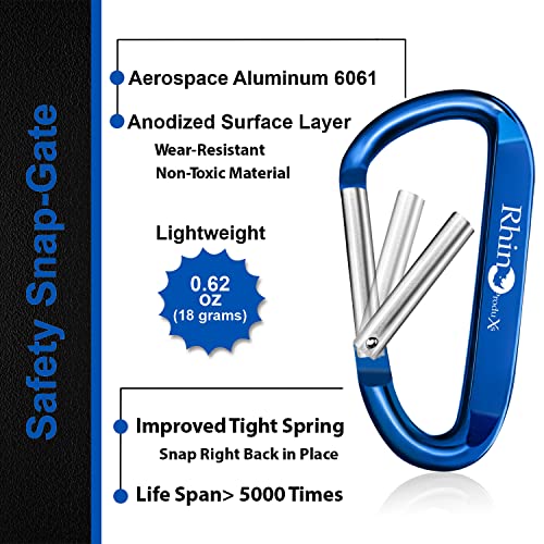 Rhino Produxs 8Pcs Of Lightweight Duty Snap Carabiner Clips, D Ring Shape Carabiner With 8Pcs Keyring - Excellent For Outdoor, Camping, Hiking, Keychains, Water Bottle, Keychain Hook #TOP2