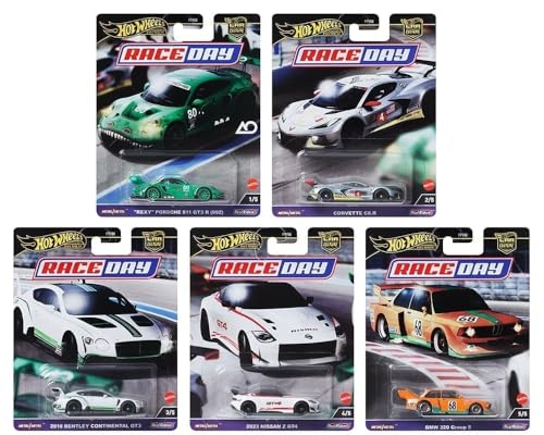 1:64 Scale Diecast Model Car Compatible with Hot Wheels Car Culture Race Day D Case Set of 5 Cars, FPY86-961D