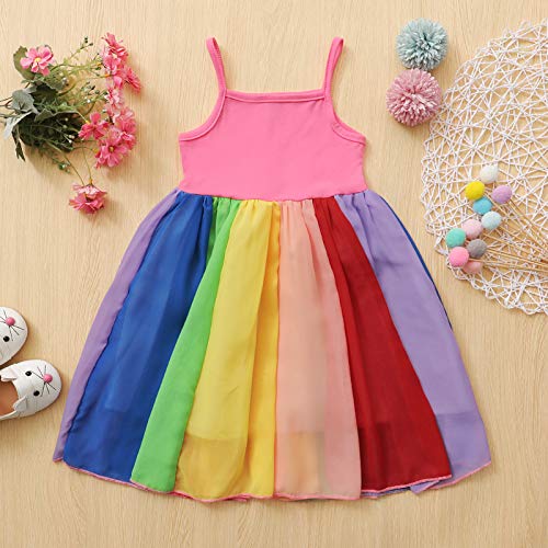 hahuha Vestido de princesa com suspensório estampado arco-íris para meninas de 12 meses a 5 anos, nu