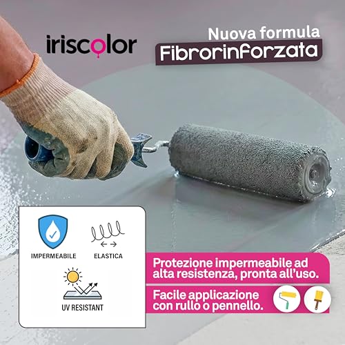 Iris Color Guaina Liquida Impermeabilizzante Terrazzi Grigia 4 Lt Fibrorinforzata E Calpestabile Sigillante Professionale Per Balconi Sigillante Impermeabile Trasparente Anti-Infiltrazioni E Raggi Uv - 2