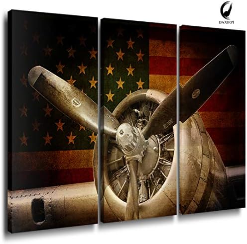 Vintage Airplane Decor Aviation Canvas Wall Art Military Fighter Jet Engine Decorations Aircraft Propeller Prints Picture Modern Living Room Bedroom Office Home Decor Kitchen Artwork 16x32"3 Pcs