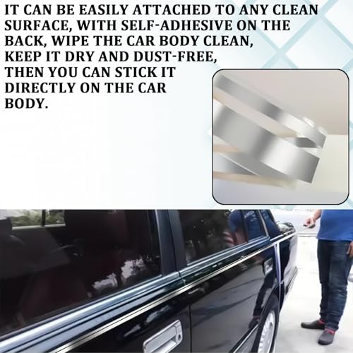 Eponcia Pinstripe Tape Waistline Body Sticker for Car, Reflective Pin Striping Wrap Decals for Vinyl Gloss Automotive DIY Stickers Universal for Racing Cars Boats Trucks Trim Accessories (Sliver) - Thumbnail 4