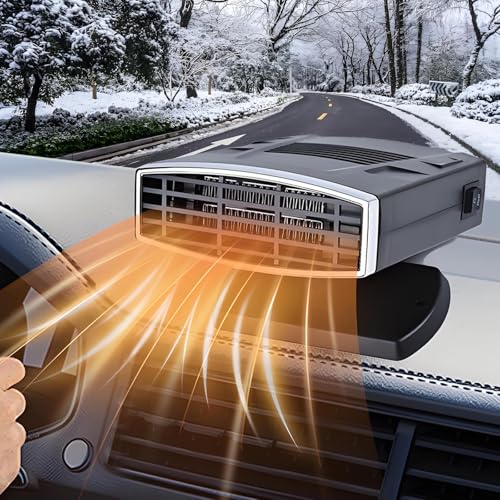 Chauffage de voiture portable 12V 200W Chauffage rapide et ventilateur de refroidissement - Prise dans le chauffage de voiture - Désembueur avec base rotative à 360° - Désodorisant pour pare-brise