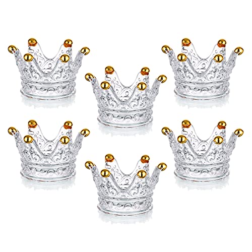 Glasseam Glass Tealight Candle Holder, Gold Rim Crown Crystal Candle Holders Set Of 6, Vintage Small Tea Lights Candle Holder Centerpiece, Decorative Votive Candle Holders For Table Wedding Christmas #TOP23