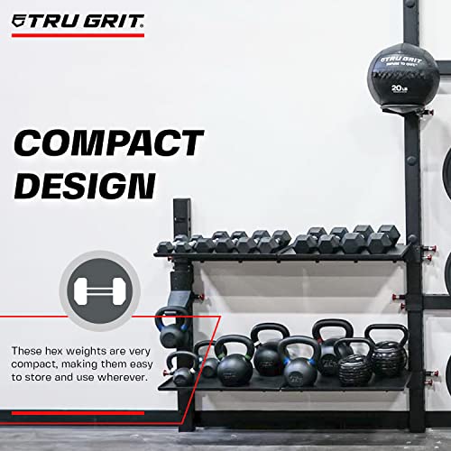 Tru Grit Fitness Hex Elite Tpr Dumbbells - Rubber Dumbbells Designed With Chrome-Plated Steel Handles, Tpu Heads, And Hexagon-Shaped Rubber-Encased Ends,35Lb - Pair #TOP3