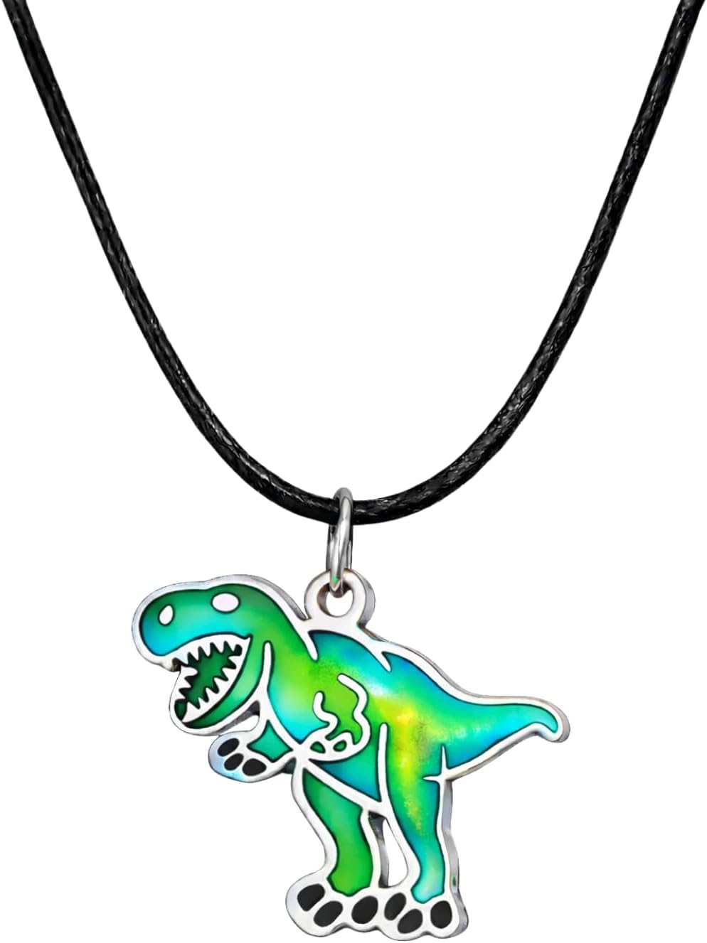Ello Elli T-Rex Dinosaur Necklace, Stainless Steel T-Rex Pendant with Leather Cord, Fun Gift for Teens & Dinosaur Lovers