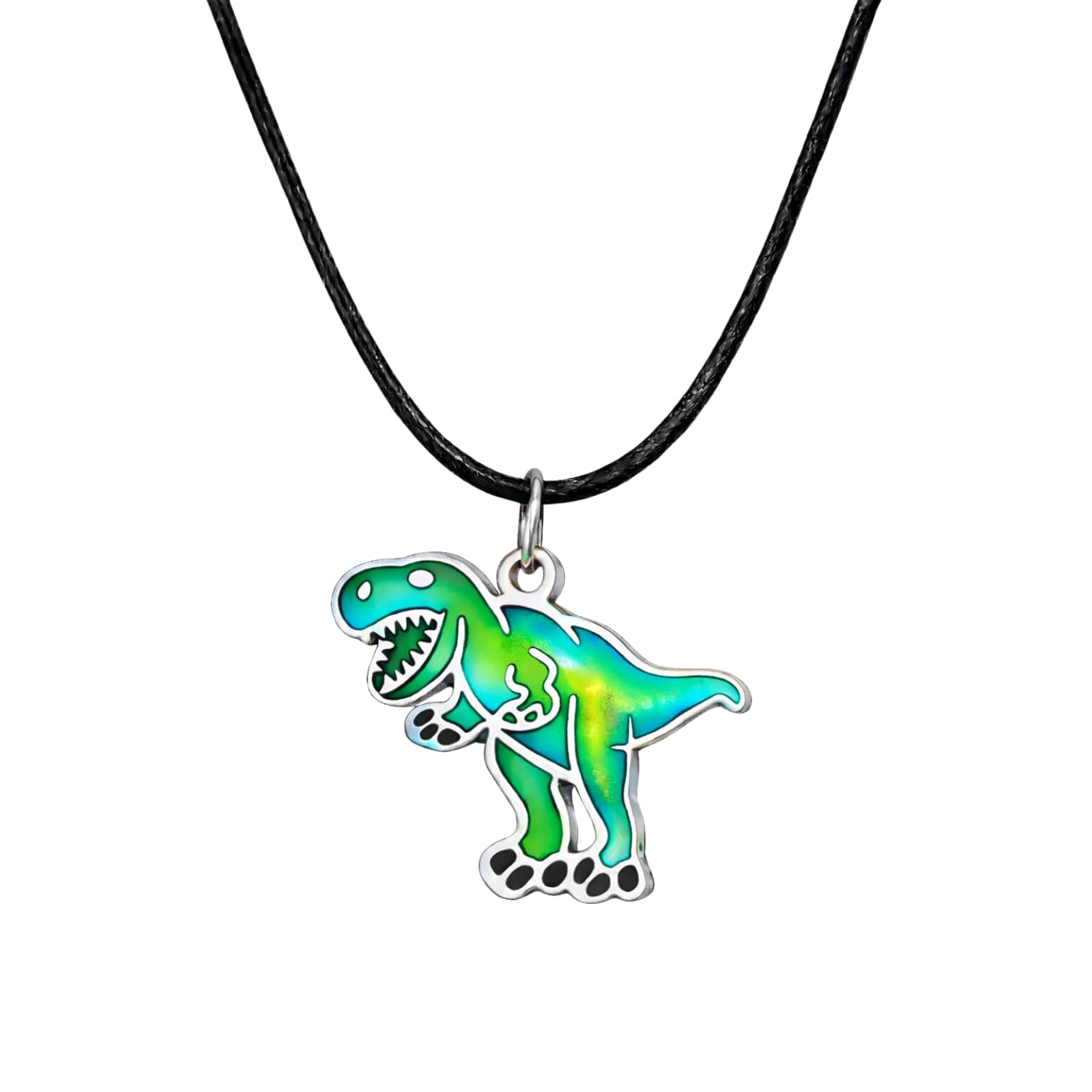 T-Rex Dinosaur Necklace, Stainless Steel T-Rex Pendant with Leather Cord, Fun Gift for Teens & Dinosaur Lovers