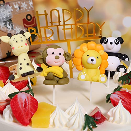Toyvian 4pcs Decorações de bolo de animais Animals Birthday Bolo Picks Decoração de bolo (Panda, Leã
