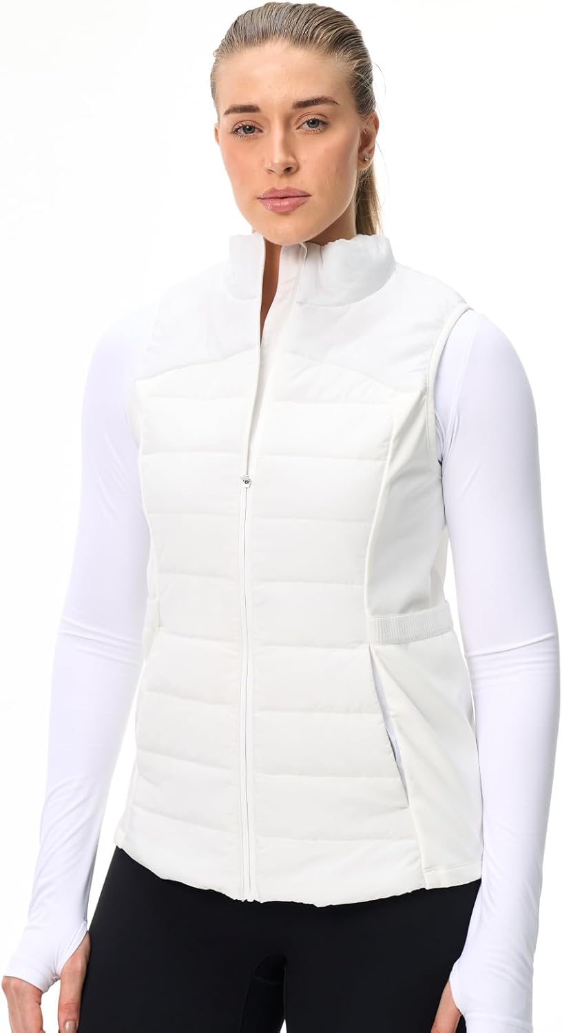 Omwilddo Women's Lightweight Warm Puffer Running Vest Winter Slim Fit Water Resistant Stretch Fleece Jacket Zippered Pockets - Image 3