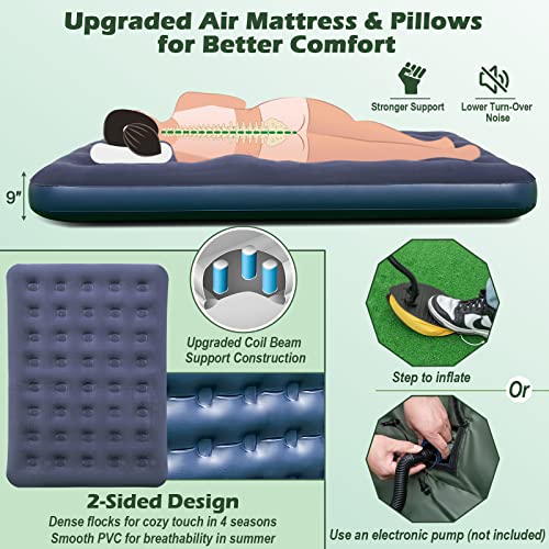 Tangkula 5-In-1 Tent Cot, 2 Person Camping Tent Combo With Awning, Air Mattress, Sleeping Bag, Air Pillow, Camping Cot, Elevated Single Cot Tent With Carrying Bag For Outdoor Hiking, Picnic, Travel #TOP4