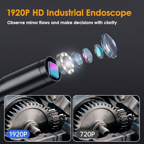 Cámara Endoscópica HD 1920P con Luz, Cámara de Inspección IP67 Impermeable, Semirígida de 7.9 mm de Diámetro, Cable de 16.41FT con 8 LED, Compatible con iPhone Android para Automóviles y Tuberías miniatura 2