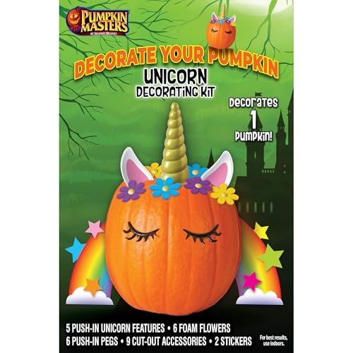 Pumpkin Masters Unicorn Decorating Kit - No-Carve Magical Pumpkin Creation Set with Horn, Ears, Flowers & Accessories