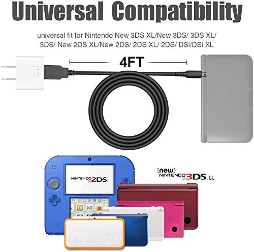 [2 Pack] 4Ft 3Ds 2Ds Dsi Charger Cable Power Usb Charging Cord Compatible With Nintendo New 3Ds Xl/New 3Ds/ 3Ds Xl/ 3Ds/ New 2Ds Xl/New 2Ds/ 2Ds Xl/ 2Ds/ Dsi/Dsi Xl, Black #TOP5