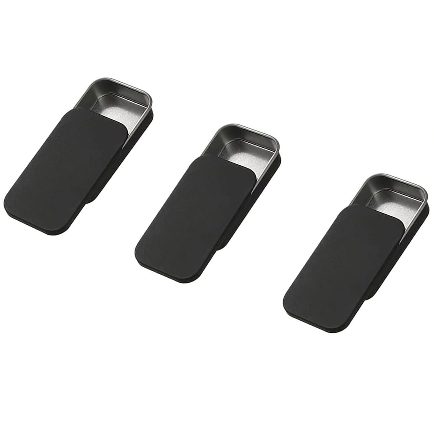 3Pc 15G Mini Aluminium Rectangular Portable DIY Lip Balm Solid Perfume Empty Slide Top Tin Container Storage Box Dibbi with Lid (Black)-image-7