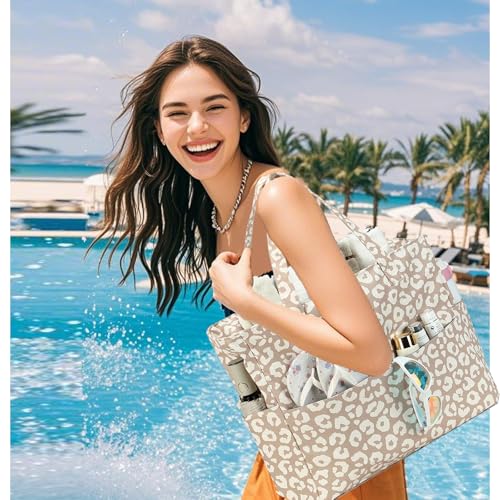 Image of LEDAOU Large Beach Bag Women Waterproof Sandproof Zipper Beach Tote Pool Bag for Swim Gym Grocery Travel with Wet Pocket