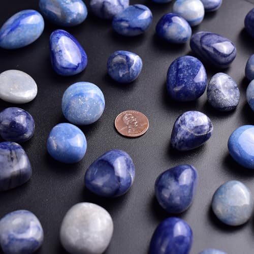 Image of Polished Stone Set Blue Aventurine Crystals, 0.8 inch Handpicked Tumbled Gemstones Rocks, Pebbles for Reiki, Chakra, Healing, Home Decor