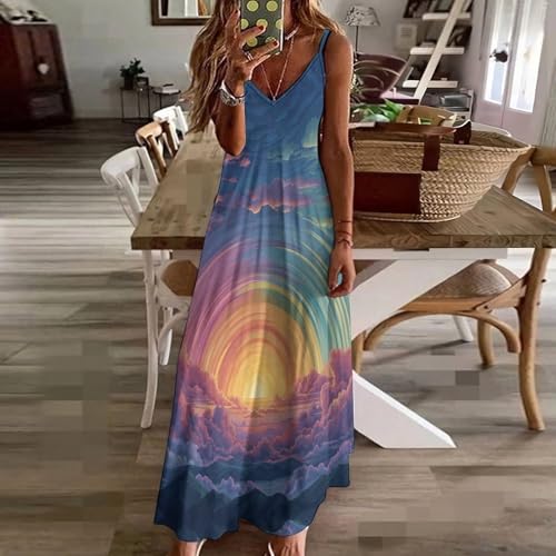 Robe longue grande taille fluide et légère style soleil rétro de vacances - 3
