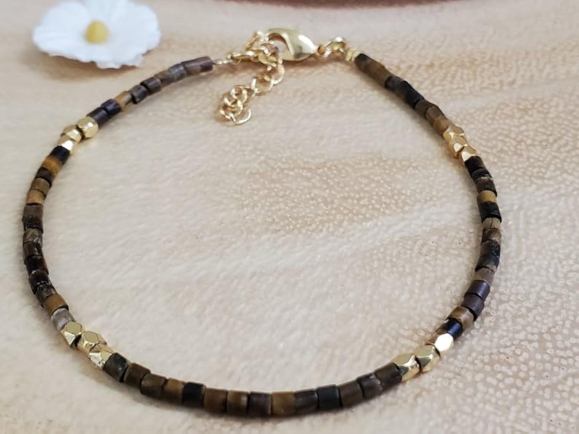 Tigers Eye Tube Beaded Bracelet, Adjustable for Men & Women