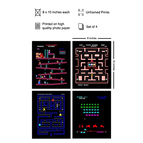 Classic Arcade Games - Arcade Decor - 8X10 Wall Art Prints Set For Man Cave, Den, Family Room, Bar, Bedroom - Gift For Gamers, Video Game, Atari, Pacman, Ms Pacman, Donkey Kong, Space Invaders Fans #TOP1
