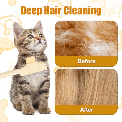 Image of Cat Flea Comb, Pet Hair Removal Brush with Release Button Cat Comb for Short & Long Hair Gentle Deshedding for Cats and Dogs Grooming Supplies (Yellow)