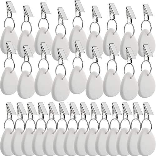 Gandeer 48 Pieces White Marble Teardrop Table Cover Weights with Metal Clips for Outdoor Picnic Table Decor