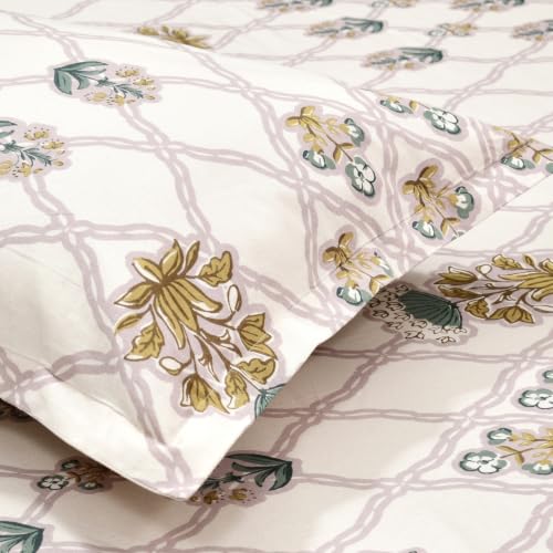 Image of Haus & Kinder Double Bed Bedsheet for Queen Size Bed, Queen Size Bed Sheet with 2 Pillow Covers 90 Inch x 100 Inch | Premium Soft & Silky Pure Cotton 186 TC Double Bedsheet | Secret Garden