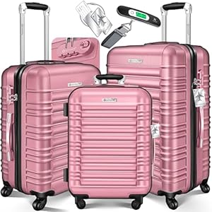 KESSER® 3tlg. Hartschalenkofferset Hartschalenkoffer Reisekoffer Set Reisekofferset Trolley Koffer 4 Rollen ABS-Hartschale Teleskopgriff Inkl. Kofferwaage + Gepäckanhänger Rollkoffer Schloss, M-L-XL