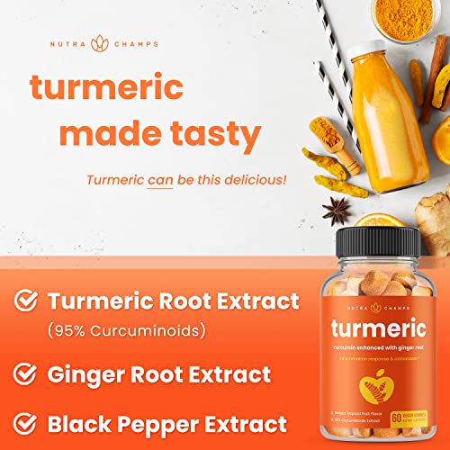 Turmeric Gummies For Adults & Kids With Ginger & Black Pepper Extract | 95% Curcuminoids | Vegan Natural Curcumin Joint Support & Inflammation Supplement | 120 Tumeric Gummy Supplements (2-Pack) #TOP4