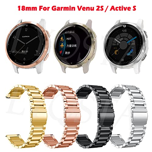 Correa de acero inoxidable de 18 mm elegante y resistente para Garmin Vivoactive 4S 2