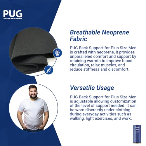 Image of PUG Back Support for Plus Size Men, Lumbar Support Belt for wider body frames, Ergonomically Designed for Plus Size Men, 38% wider back support, Helps in Chronic Back Pain Management, Posture Improvement, Pack of 1, Matte Black
