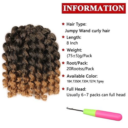 Jamaican Bounce Crochet Hair 8 Inch Synthetic Jumpy Wand Curl