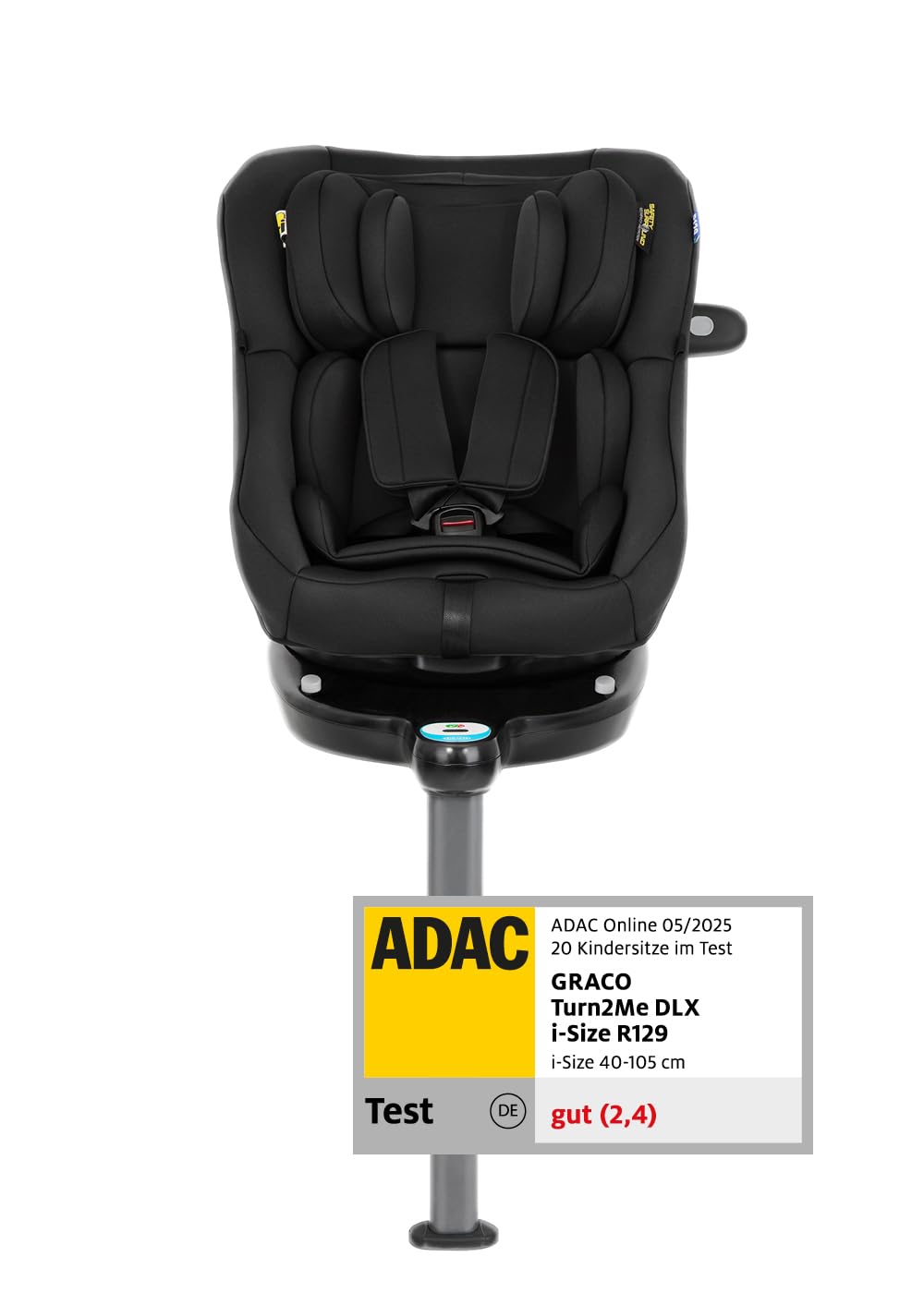 Graco Turn2Me™ DLX i-Size R129 drehbarer Kindersitz, 40-105 cm, Midnight | Um 360° drehbarer Reboarder mit ISOFIX, 5-Punkt-Gurt, Rückprallbügel und Drehsperre, ab Geburt bis ca. 4 Jahre